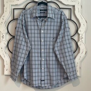 EUC NAUTICA SANDED POPLIN 100% COTTON PLAID SHIRT SIZE LARGE